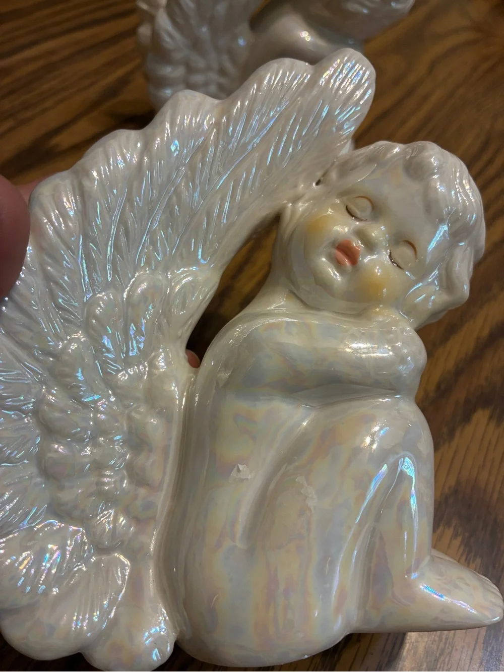 Pearlescent White Angel Figurine Pair - Decorative Home Accent
